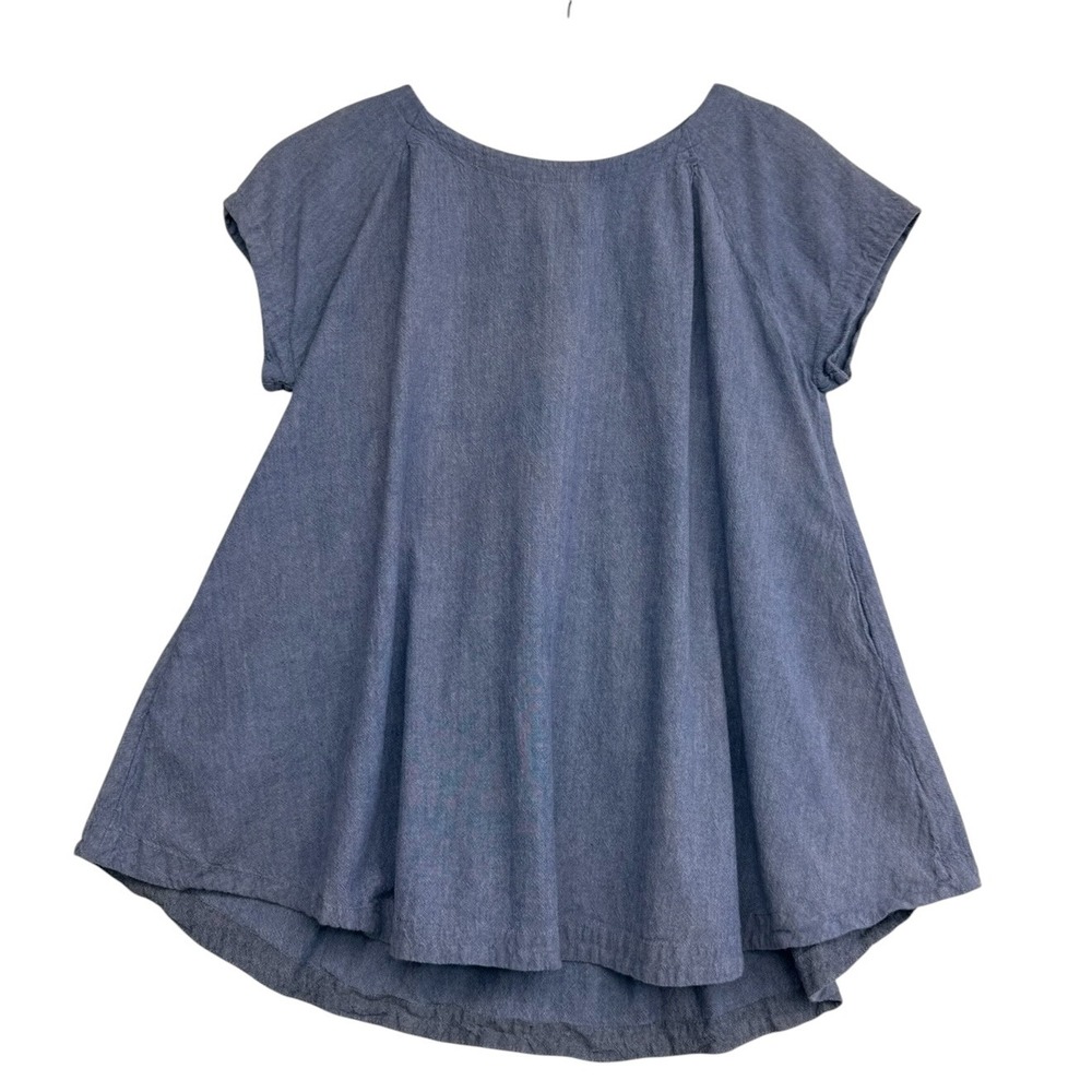 Free People Blue Cotton Chambray Swing Tunic Top Short Sleeve Pocket XS
#247